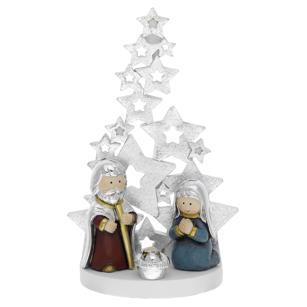 ALBERO MULTISTELLE STILIZZATO BIANCO/ARGENTO H. 26 CON PRESEPE S